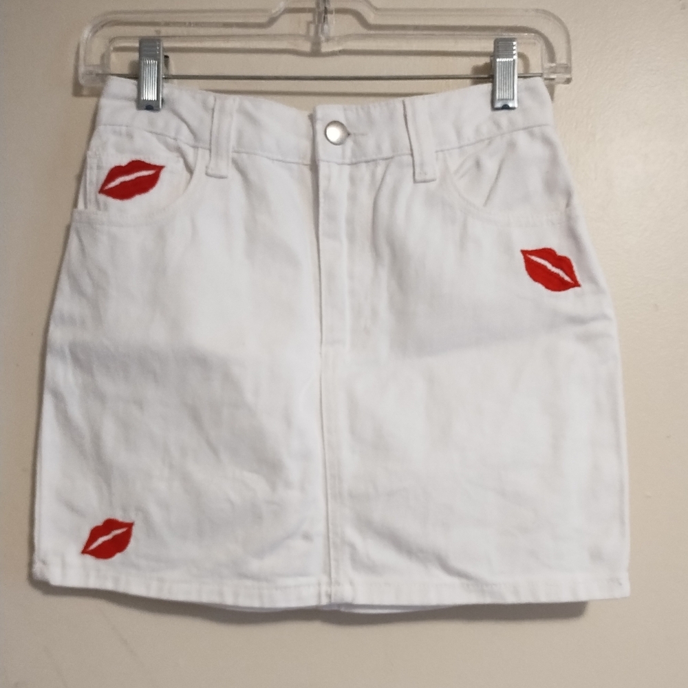 Forever 21 White Red Mini Pencil Skirt Size S